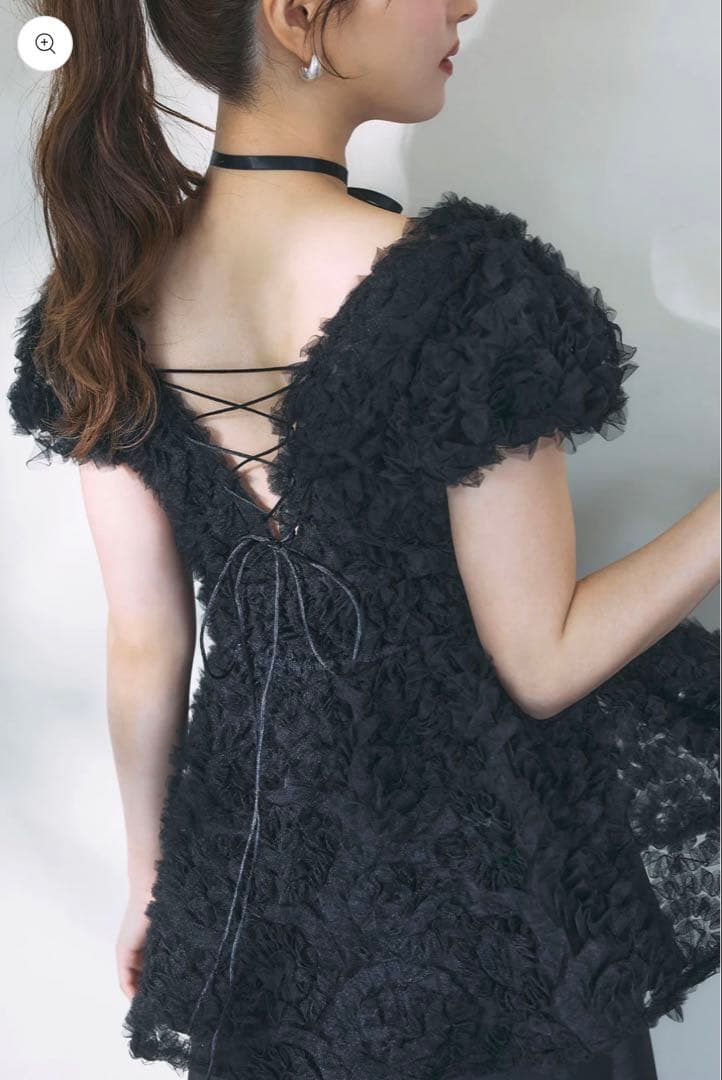 polaura ポローラ フラワーペプラムバックリボンチュニック　black