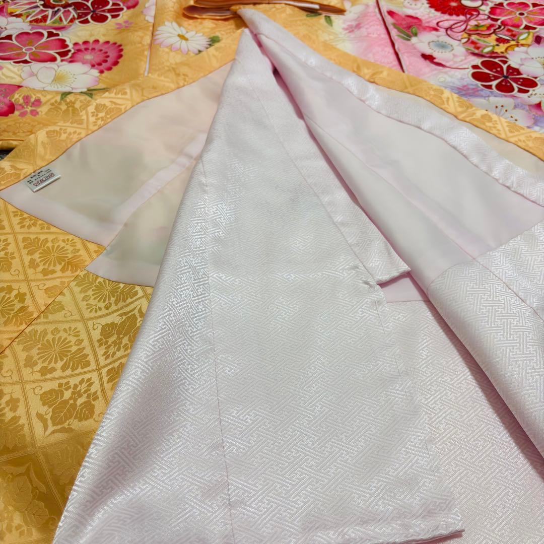 《新品》伝統色 杏色❗️正絹 刺繍入 お宮参り 京友禅多色ぼかし 産着/たとう紙付