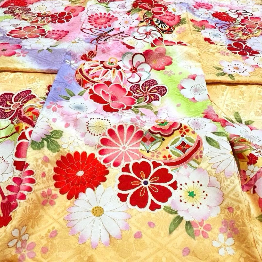 《新品》伝統色 杏色❗️正絹 刺繍入 お宮参り 京友禅多色ぼかし 産着/たとう紙付