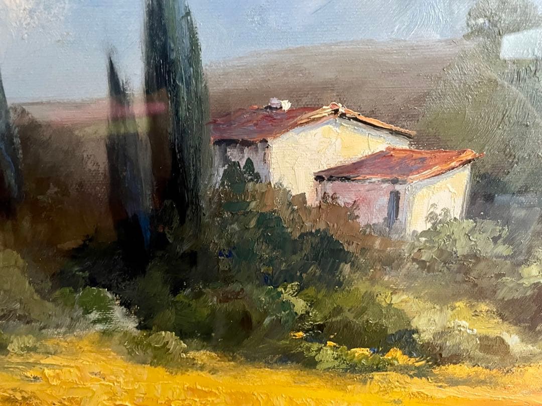 真作 油彩肉筆画　ウット・エルマン　『ひまわり畑のヴィラ』
