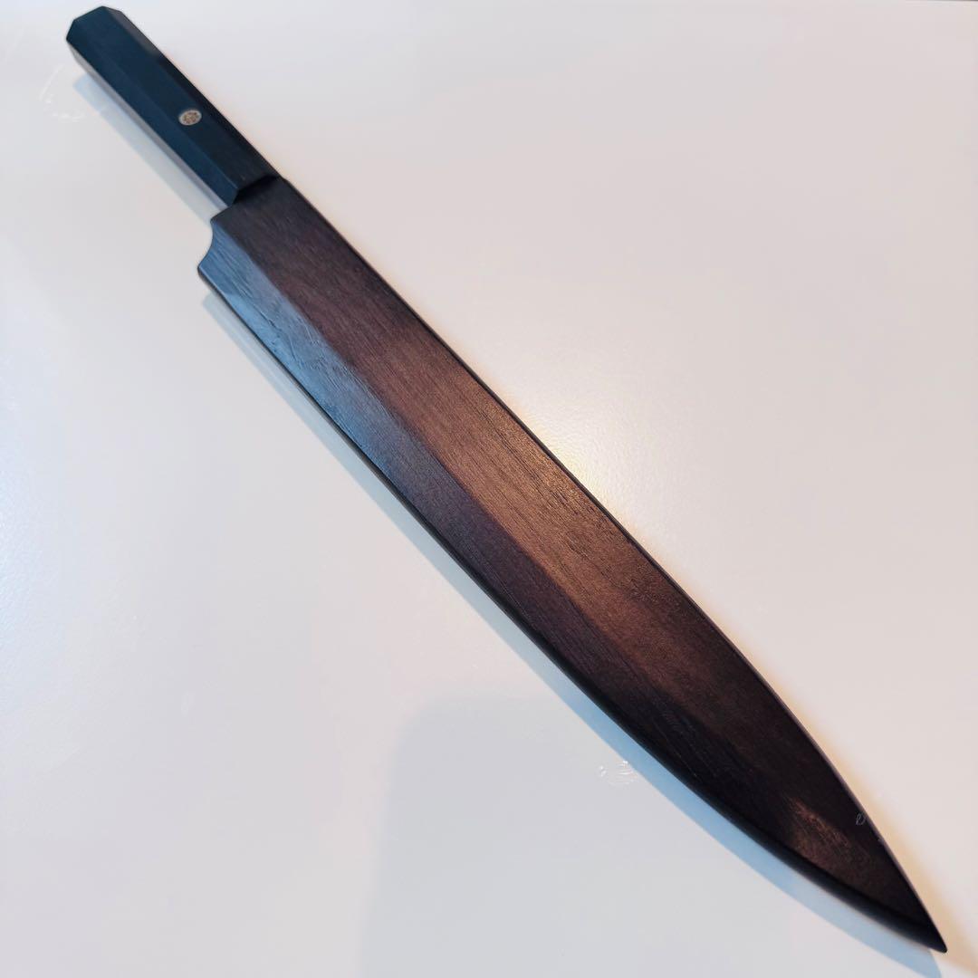 270mm ダマスカス墨流し柳刃包丁 黒檀八角柄 鏡面仕上げ 刺身用