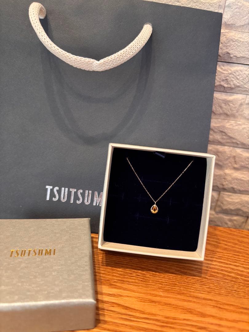 新品　ツツミ　幸福の石　シトリン　しずく型　ネックレス　K10　イエローゴールド