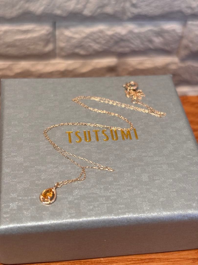 新品　ツツミ　幸福の石　シトリン　しずく型　ネックレス　K10　イエローゴールド