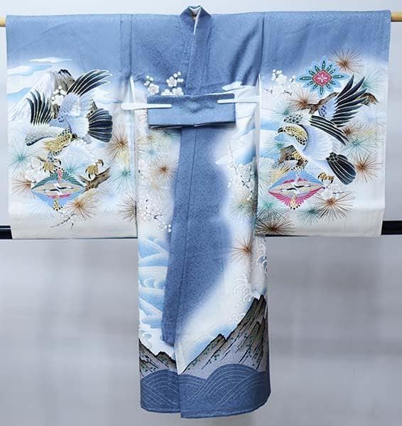 お宮参り 産着 のしめ 男児 正絹 綸子地 金刺繍 グレー 兜 NO42445