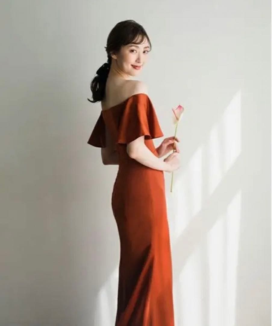 オフショルダー パーティードレス ウェディングドレス 二次会ドレス テラコッタ