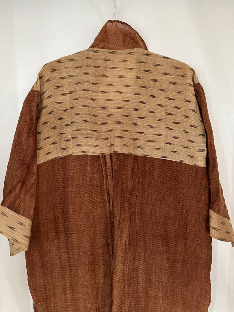 iin◆麻の柿渋染め&絣 薄手羽コート◆