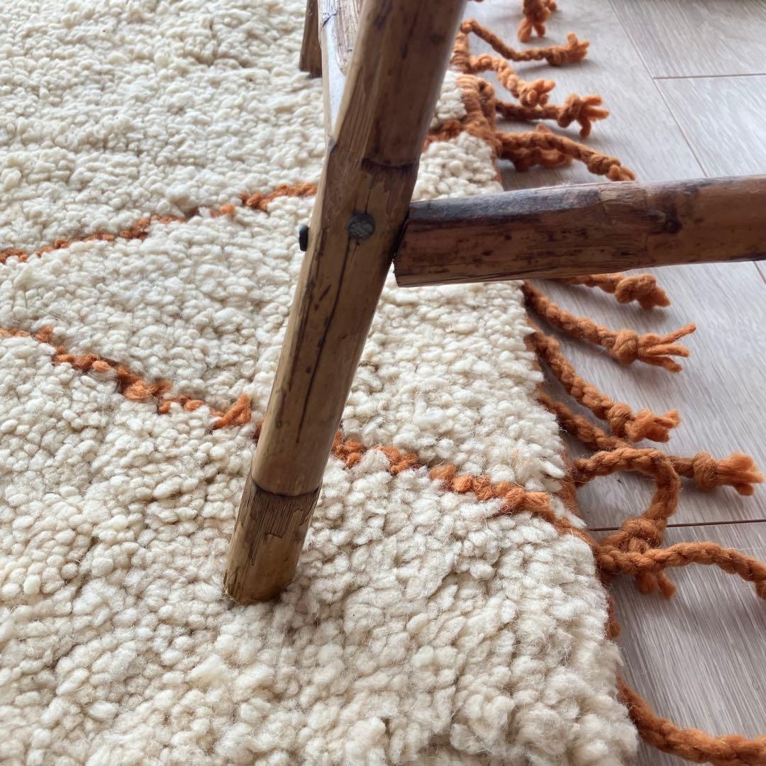 Morokkoモロッコラグ◇ダイヤ　ホワイト　ベニワレン　トルコヴィンテージラグ