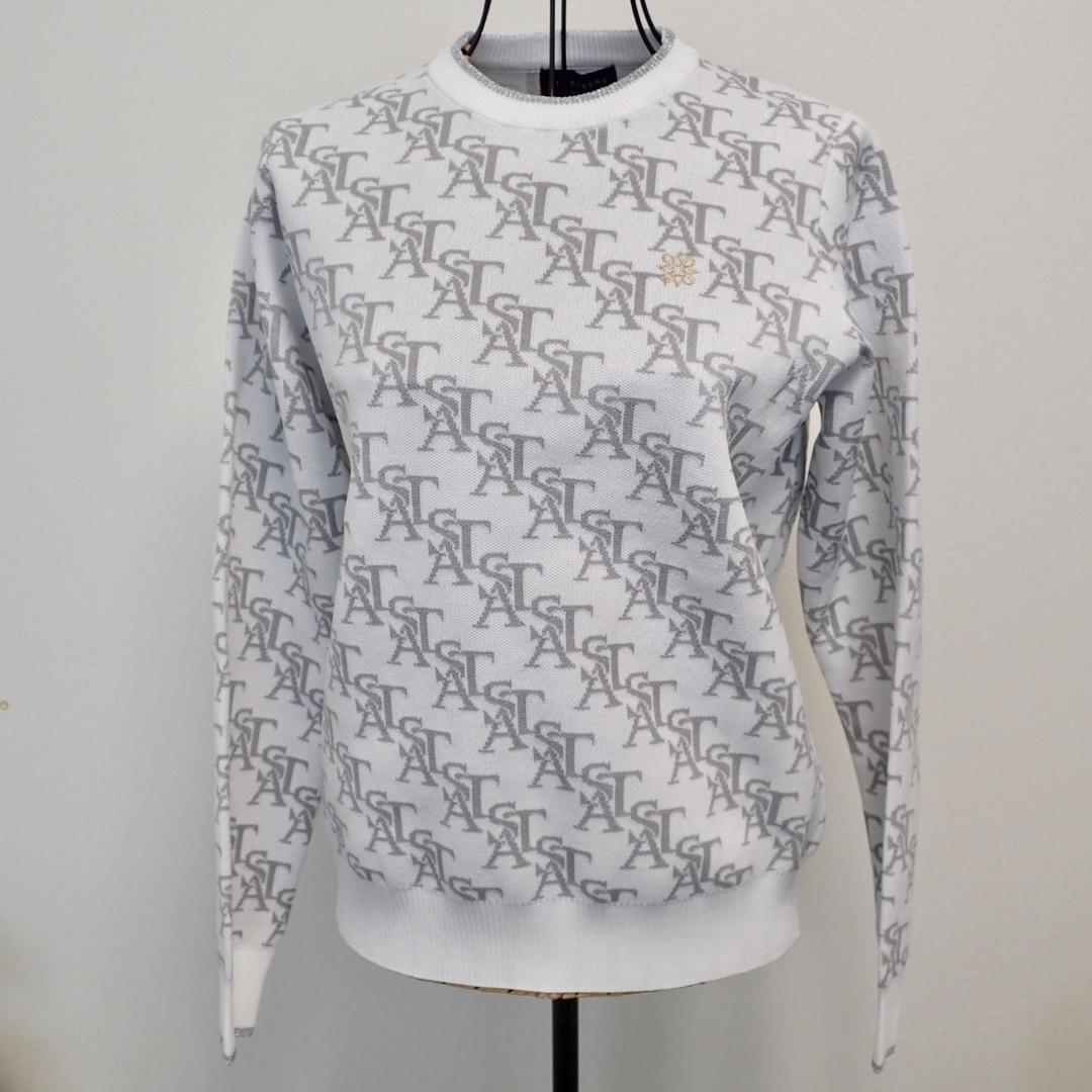 セントアンドリュース 　クルーネック　ホワイト系総柄　ニット　セーター　 M