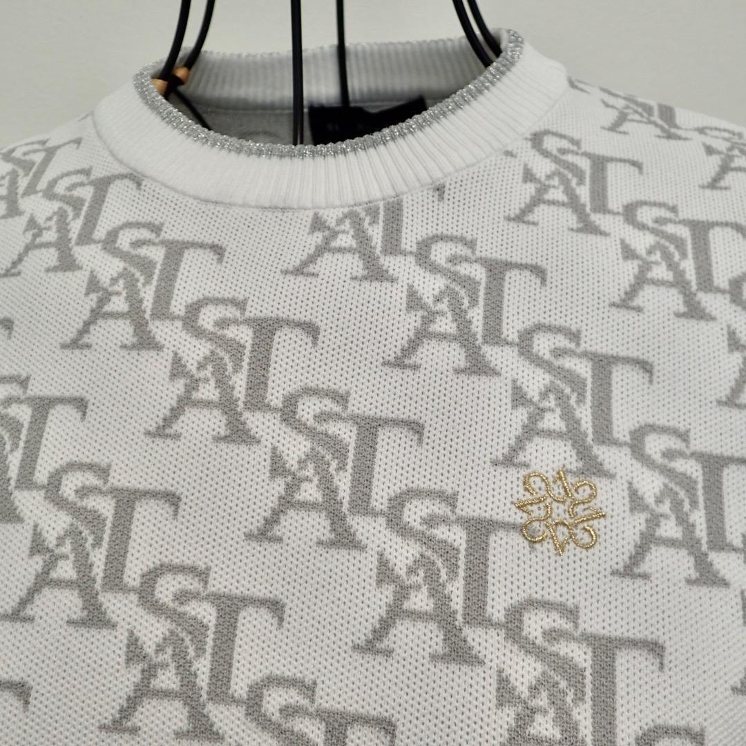 セントアンドリュース 　クルーネック　ホワイト系総柄　ニット　セーター　 M