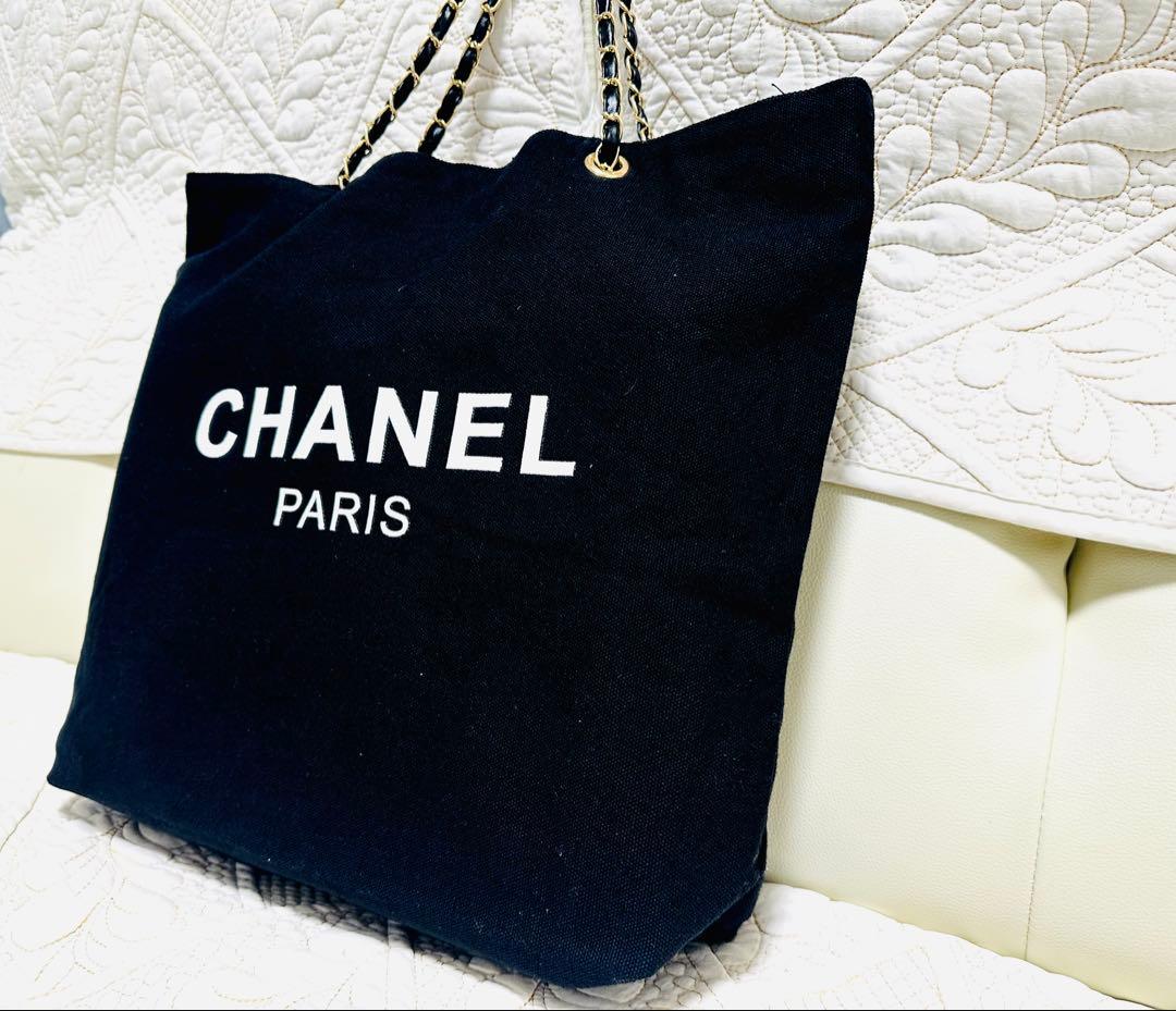CHANELノベルティチェーン☆肩掛けトートバッグ未使用品キャンバス黒2way