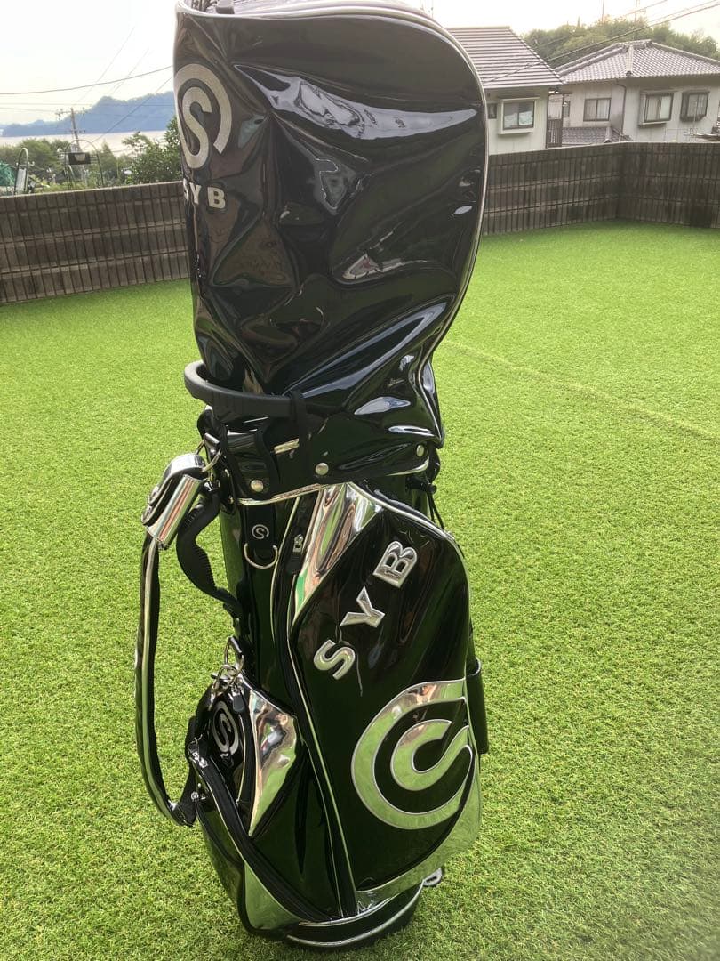 SYB ゴルフキャディーバック黒 シルバー　エナメル素材