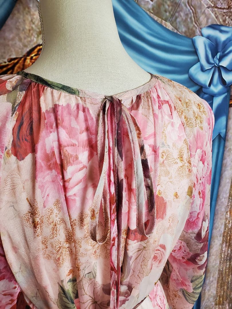 フリー【新品インポートセレクト】花柄シフォンティアードワンピースピンク