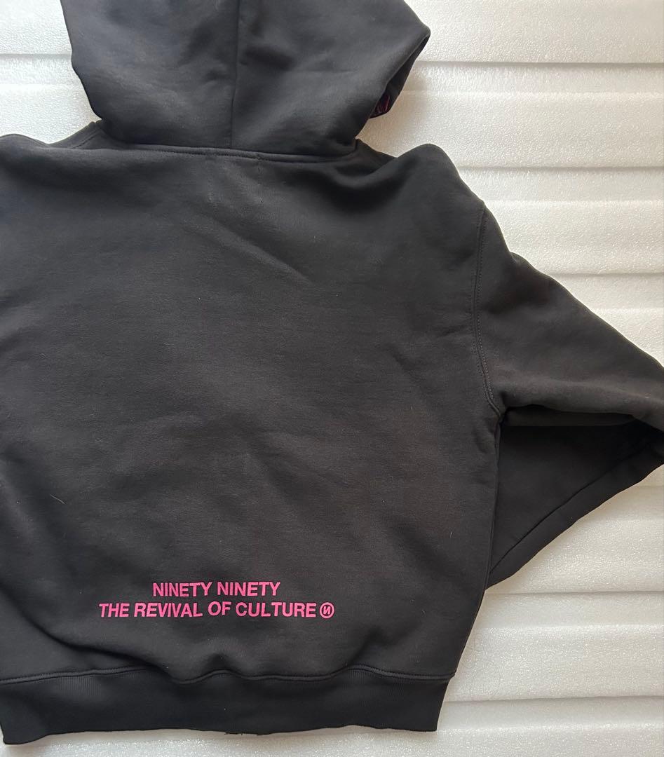 期間限定値引き　9090　裏起毛　パーカー　ピンクチェック　平成ギャル　ブラック