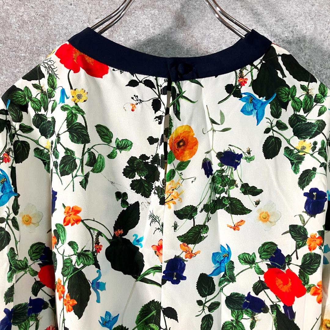 NOISE MAKER　ブラウス　アイボリー　ネイビー　花柄　丸ネック　長袖