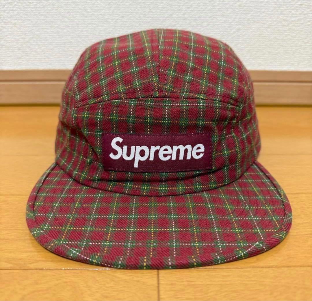 Supreme Small Plaid Camp Cap マルーン 09aw