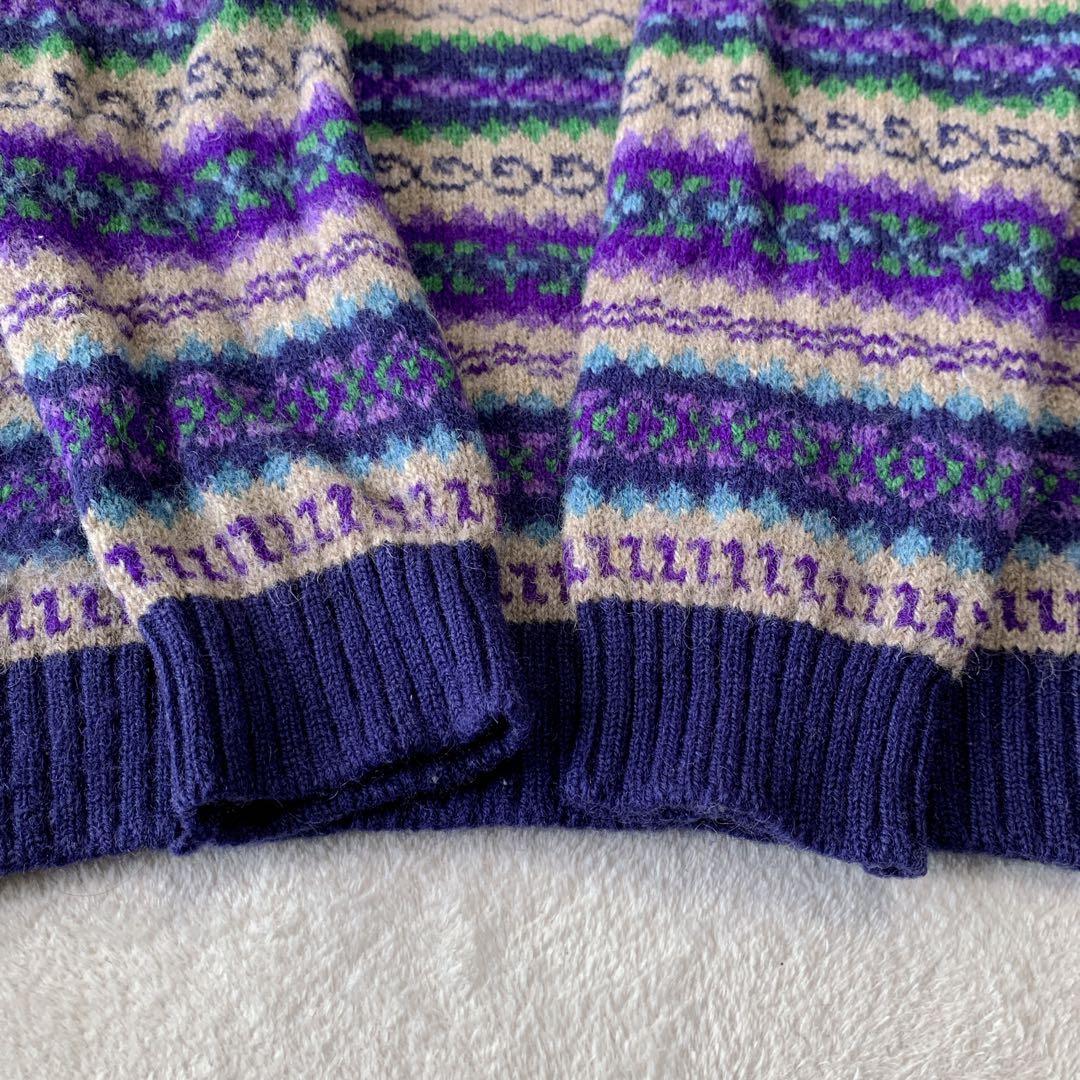 人気 スコットランド製 インバーアラン クルーネック ハンドニット 総柄 茶タグ