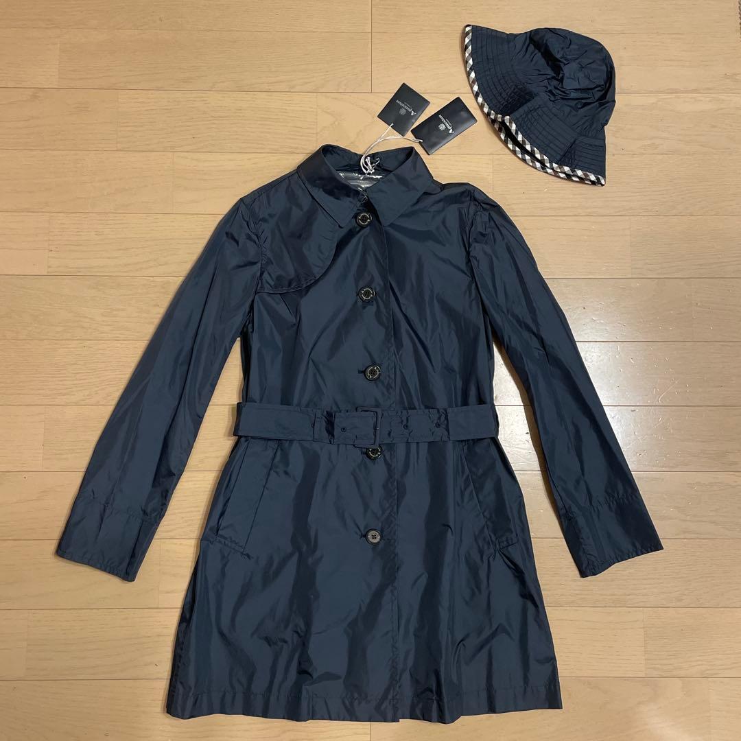 Aquascutum アクアスキュータム 帽子付きレインコート ネイビー 8