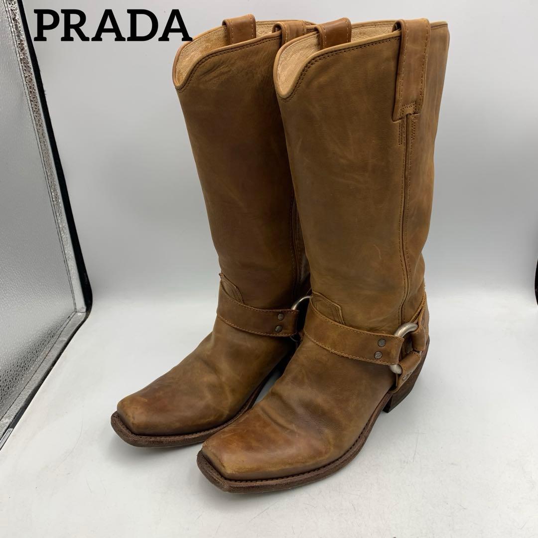 XB124 プラダ ウエスタンブーツ 37.5 約23.5cm ブラウン