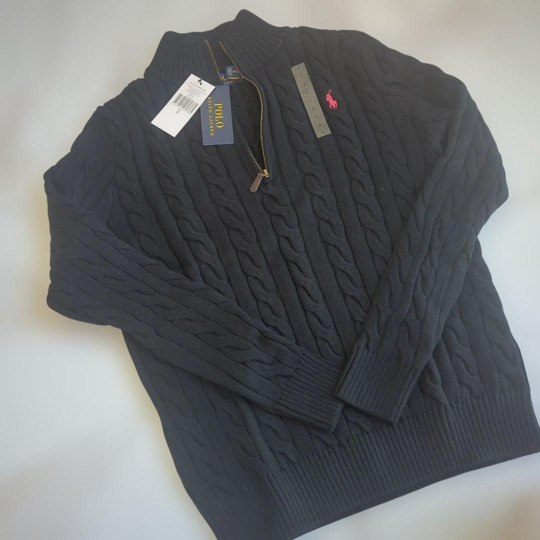 【新品】ポロラルフローレン ハーフジップ ケーブルニット ブラック S