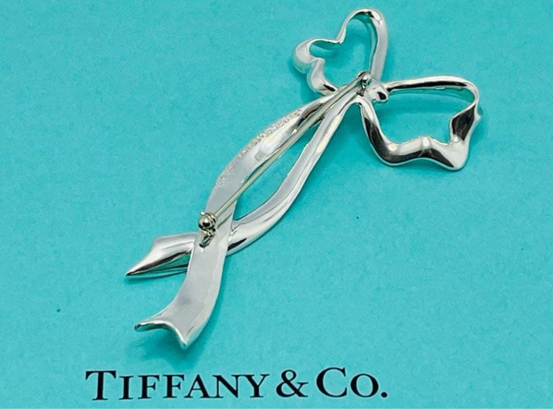 h405 美品　オールドティファニー　リボンボウ　ラージサイズ　ブローチ　925