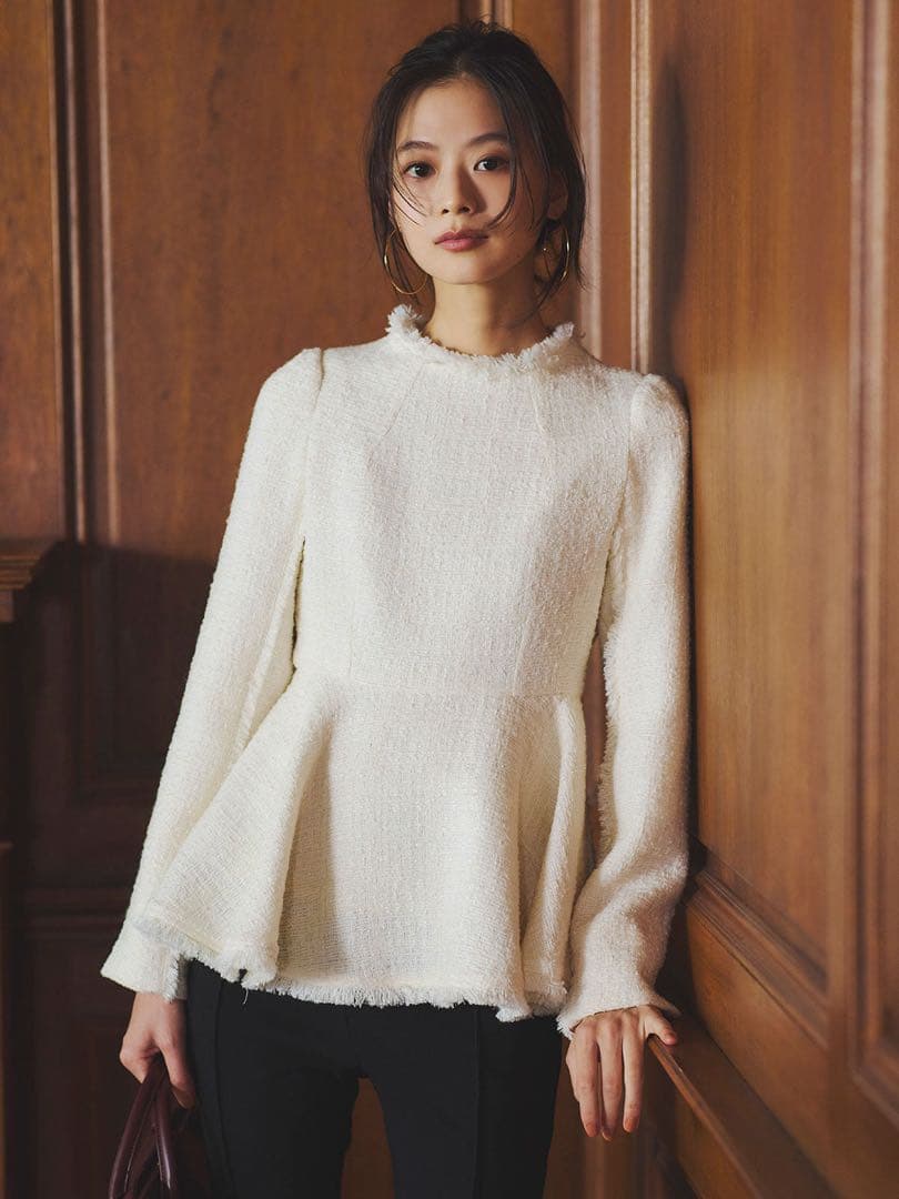 タグ付新品 anuans ツイードペプラムブラウス 1 ホワイト