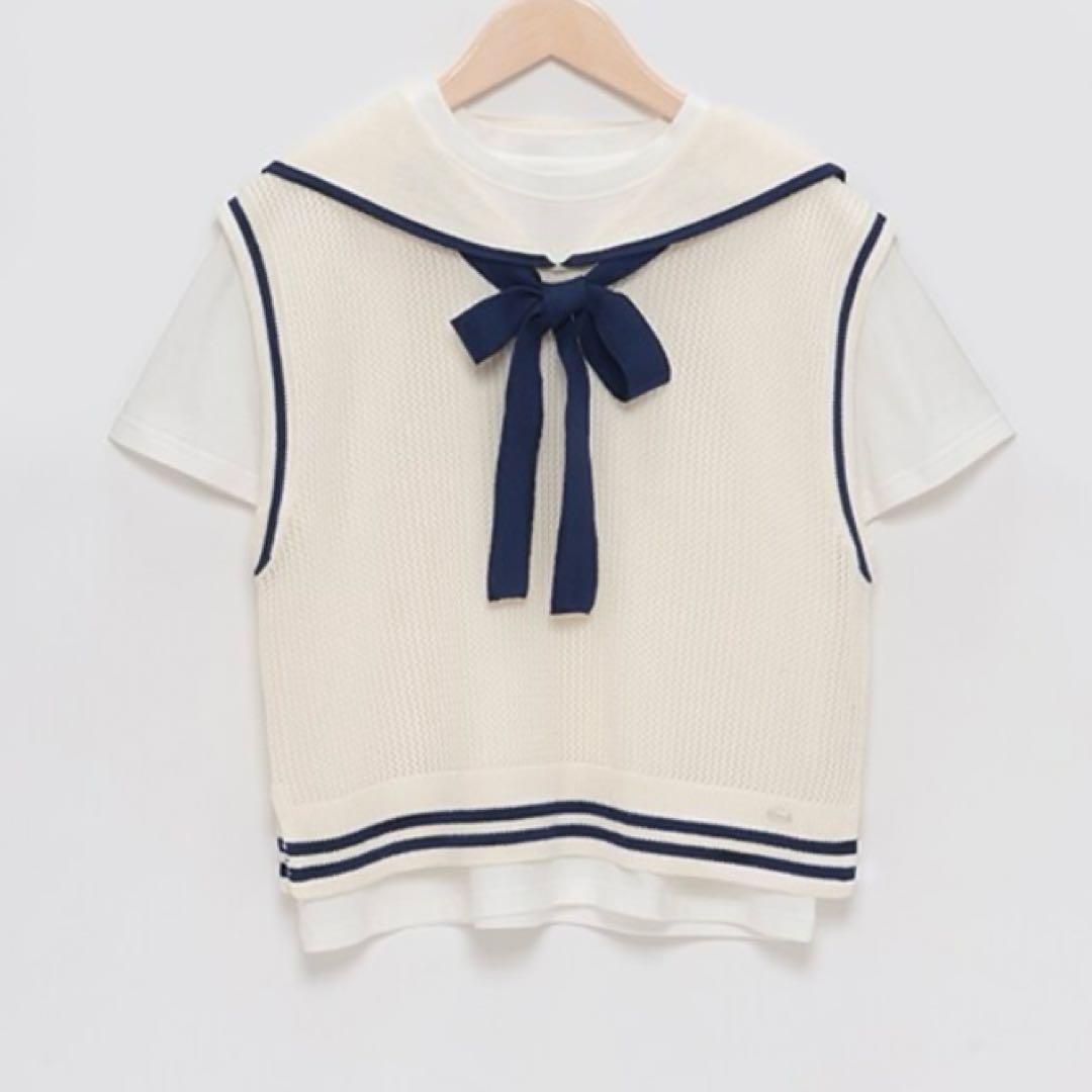 メゾピアノジュニア　メッシュセーラーベスト＆Tシャツセット　140