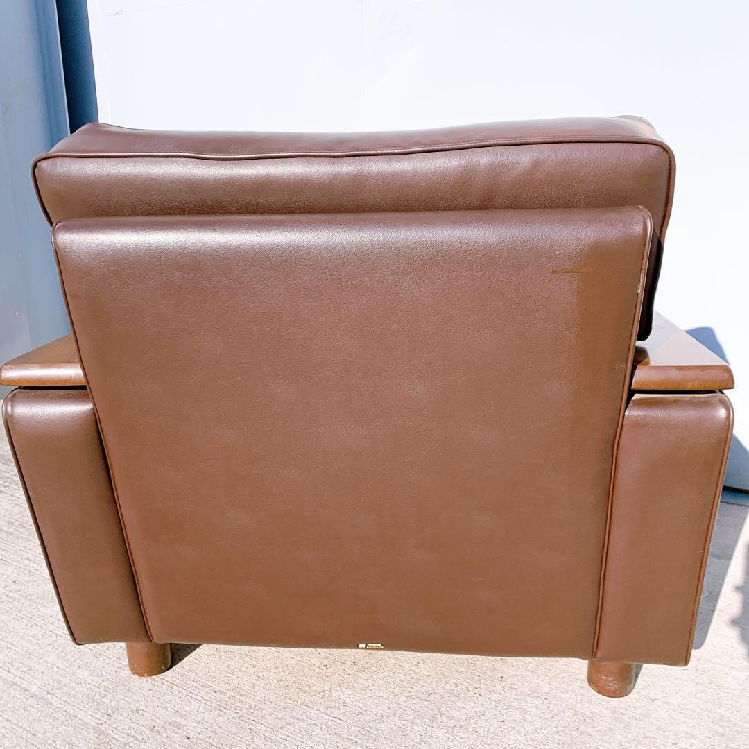 【送料無料】Karimoku カリモク レザー 1人掛けソファ 昭和レトロ 茶③