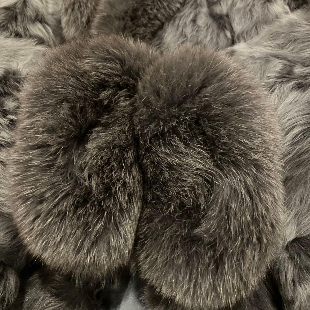 美品　カーリーラム フォックスファーコート ラベンダー系カラー　短丈　防臭抗菌