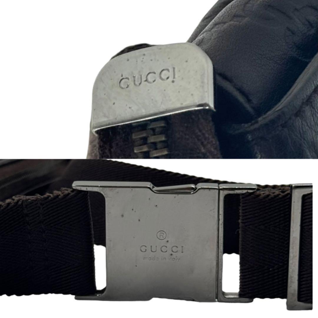 【美品】GUCCI グッチ　ボディバッグ　ウエストバッグ　GG　シマレザー
