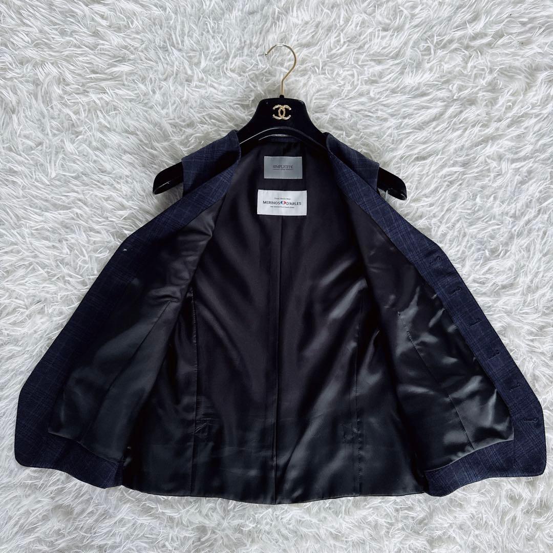 【SIMPLICITE PLUS】スーツ 3ピース ネイビー チェック 48