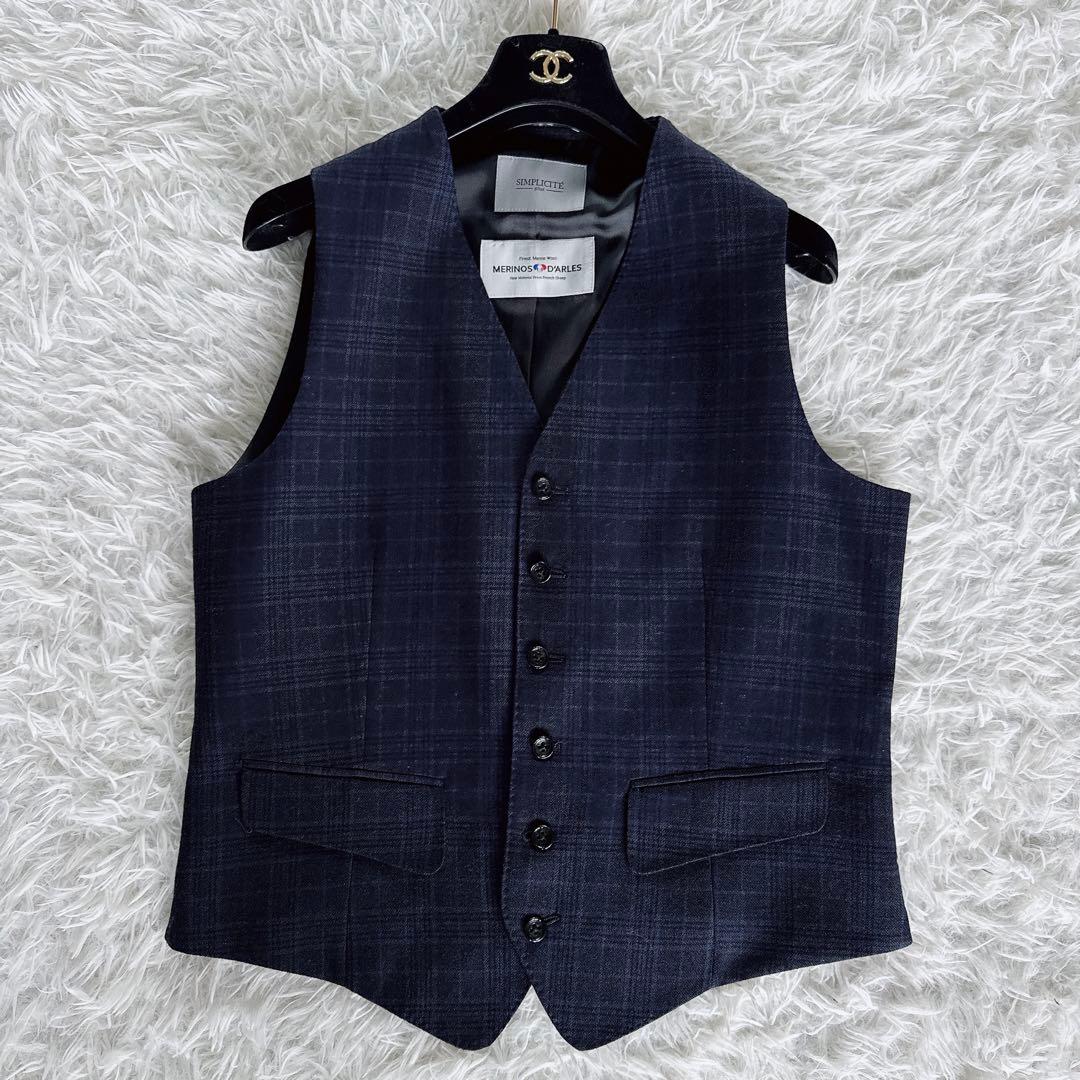 【SIMPLICITE PLUS】スーツ 3ピース ネイビー チェック 48