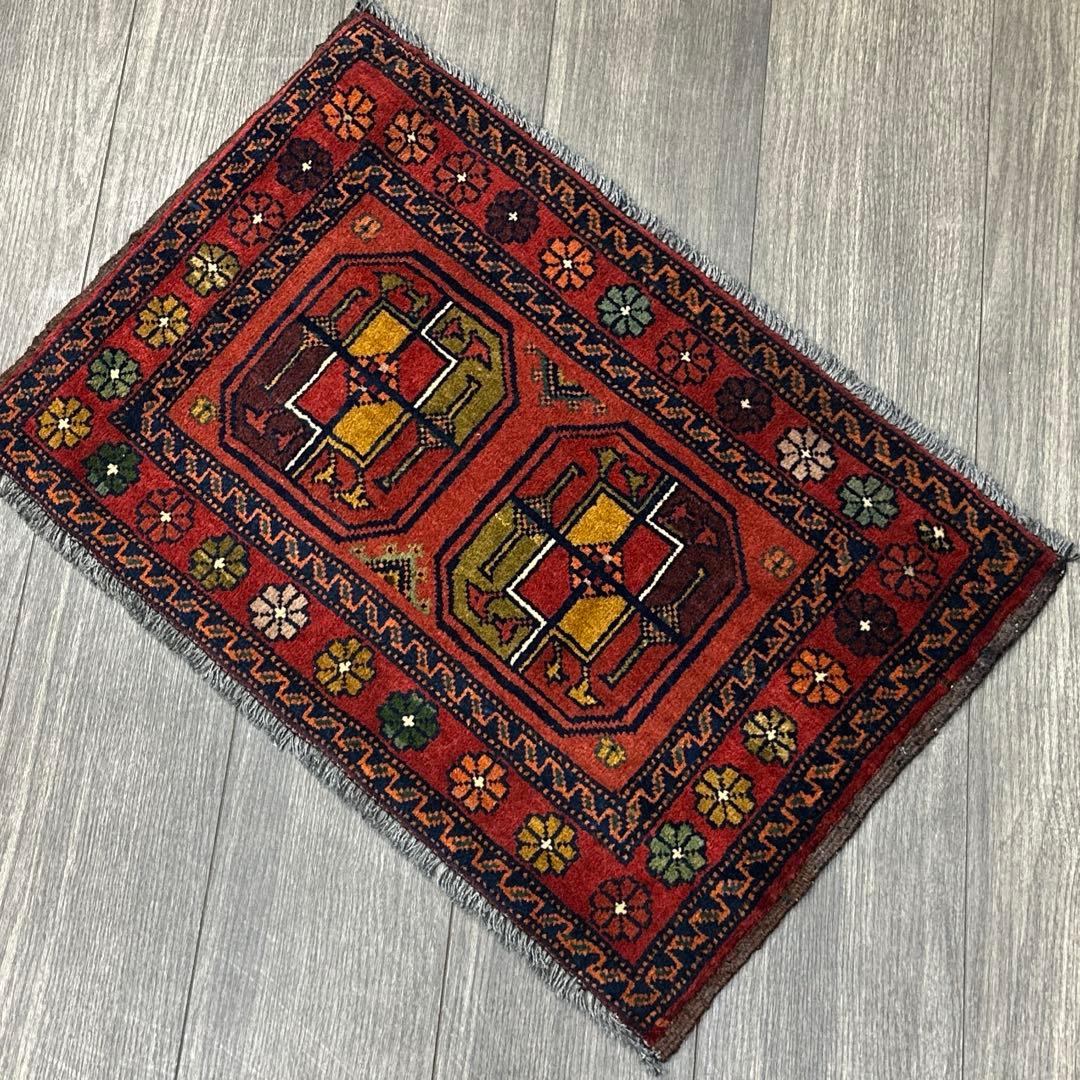 74cmx47cmバルラグ手織り絨毯ヴィンテージ ラグトルクメンラグ