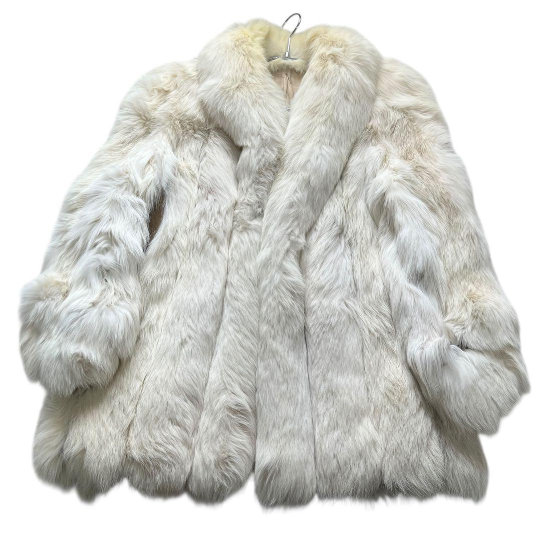 肉厚◎ 着丈80cm シャドーフォックス ファーコート 毛皮 白狐 XL相当