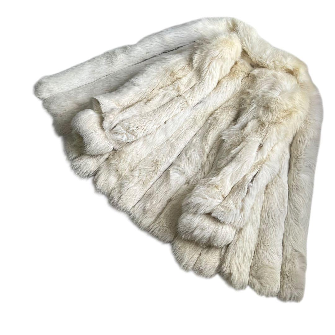 肉厚◎ 着丈80cm シャドーフォックス ファーコート 毛皮 白狐 XL相当