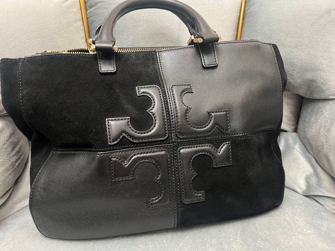 Tory Burchトリーバーチ ブラック レザー スエード ビジネスバッグ