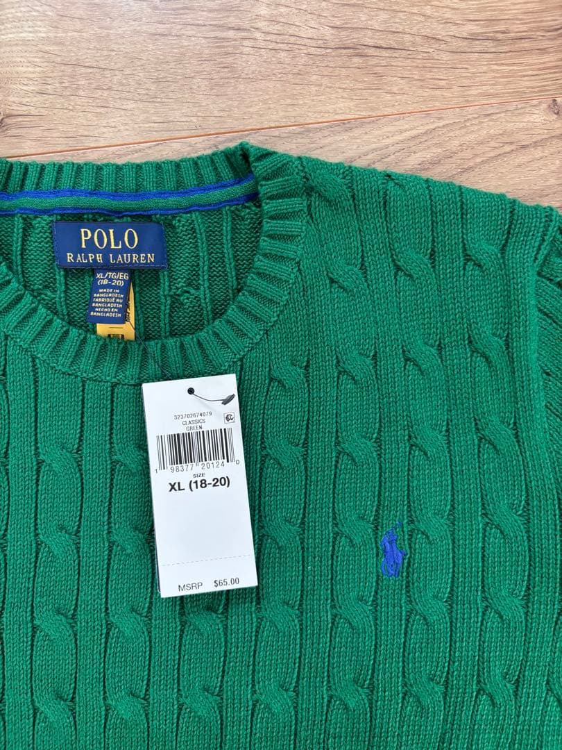 ラルフローレン　グリーン　ケーブルニット