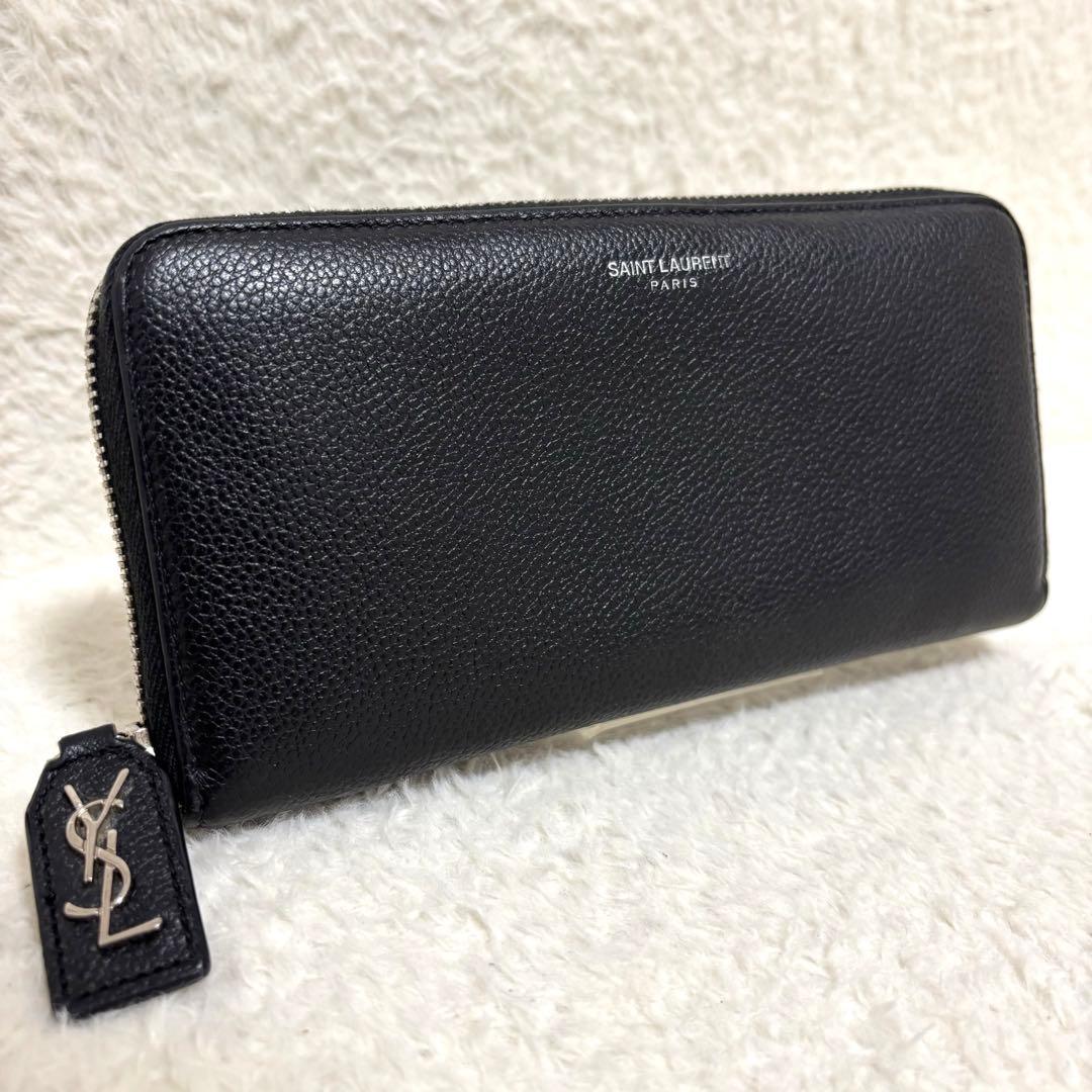 SAINT LAURENT ラウンドファスナー YSLロゴ金具 長財布 ブラック