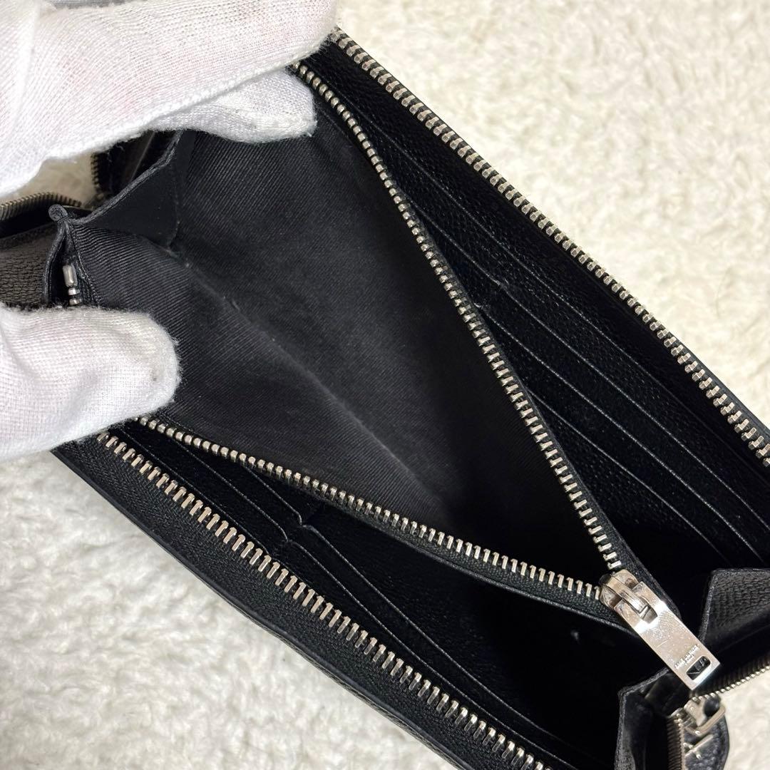 SAINT LAURENT ラウンドファスナー YSLロゴ金具 長財布 ブラック