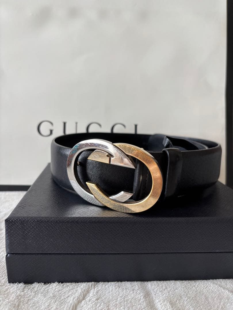 最終値下げ‼︎【美品】GUCCI 黒レザー ベルト ダブルGロゴ