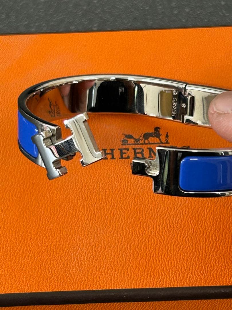 【美品】エルメス H バングル クリッククラック ブレスレット シルバー ブルー