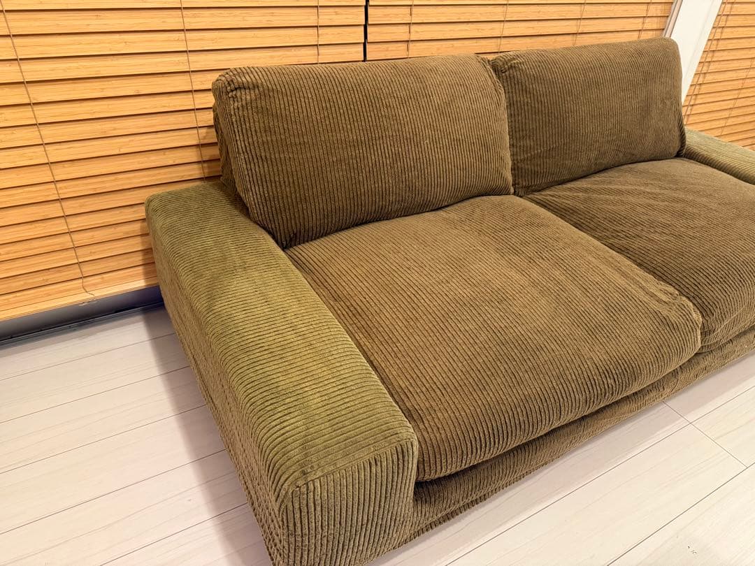 Re:CENO 3人掛けソファー folk（オリーブ：コーデュロイ／12cm脚）
