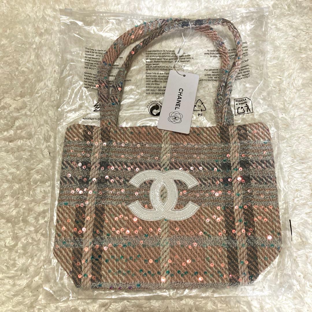 CHANEL ツイードトートバッグ　スパンコール　ピンク