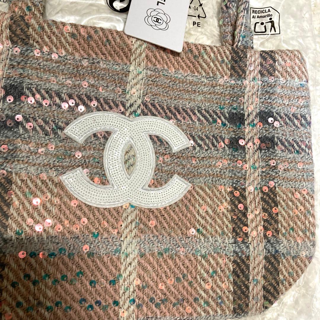 CHANEL ツイードトートバッグ　スパンコール　ピンク