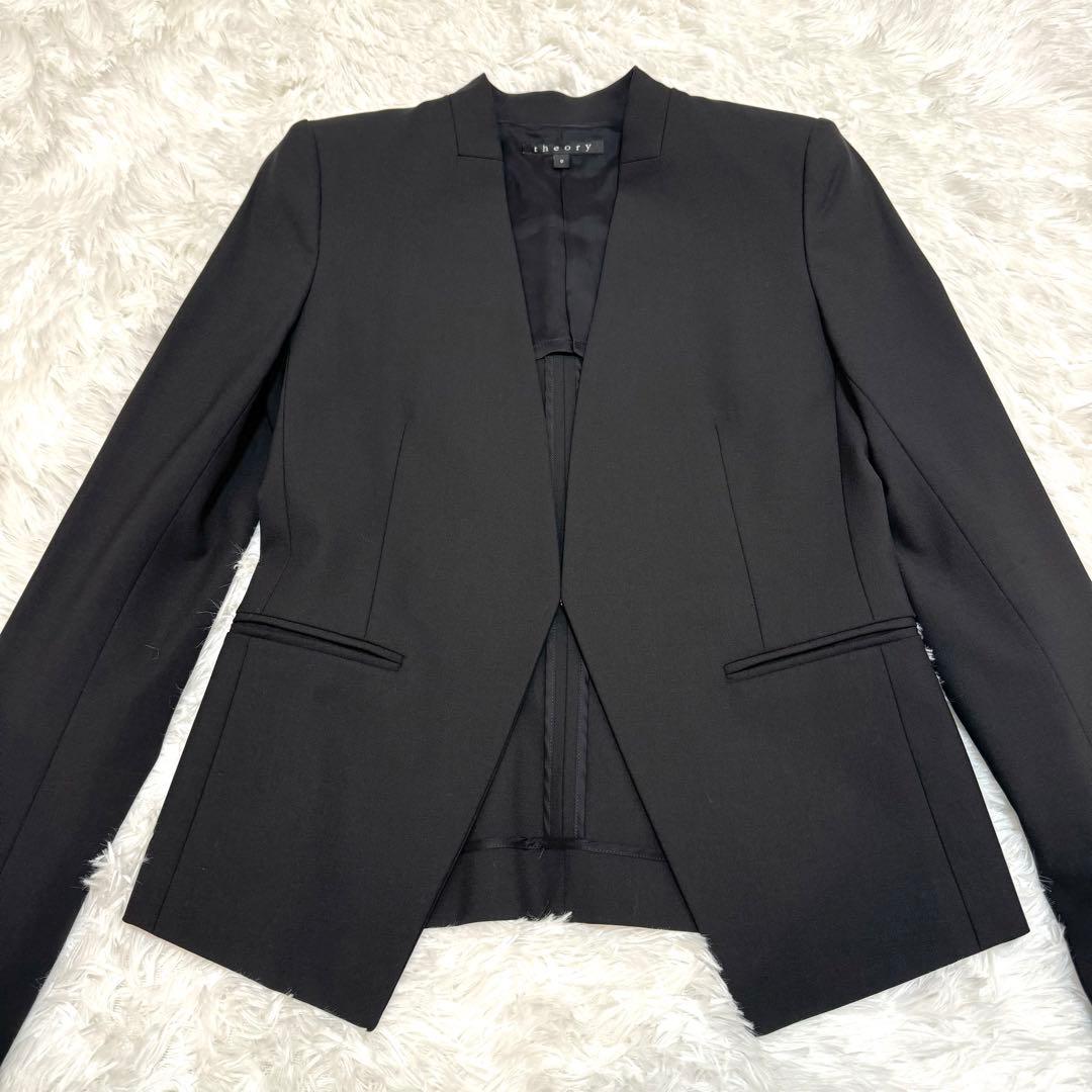 theory スーツ 上下セット ノーカラージャケット スカート ブラック 通勤