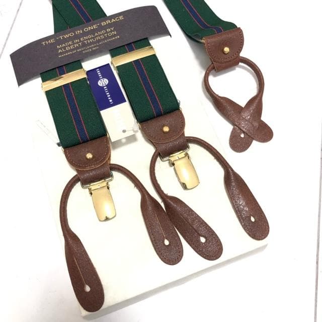 新品未使用★アルバートサーストン サスペンダー クラシック 6ボタン留め 濃い緑