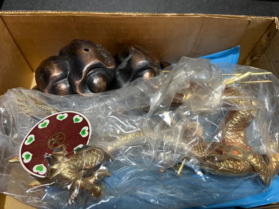 超美品　雲龍　龍　置物 　風水　開運　金属工芸　縁起物　箱入