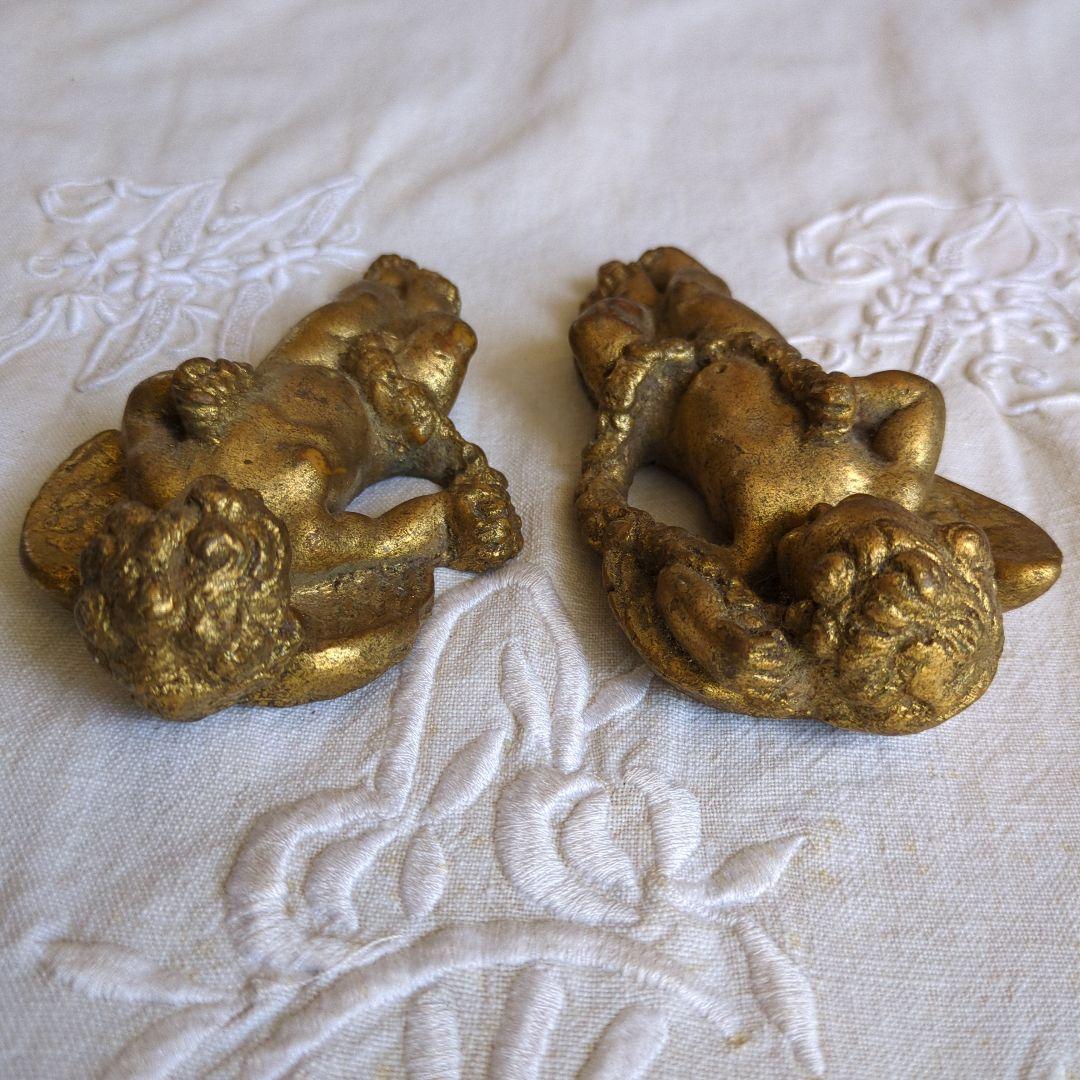 フランスアンティーク 壁飾り 天使 ペア 石膏