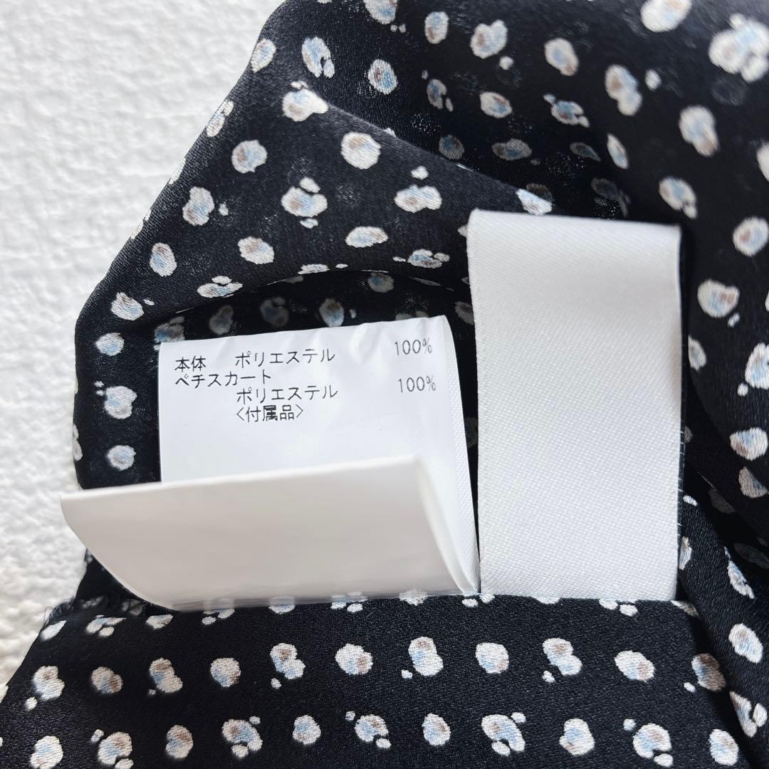 アナイ ANAYI モノトーンプリントフレアワンピース ボウタイ付き 長袖