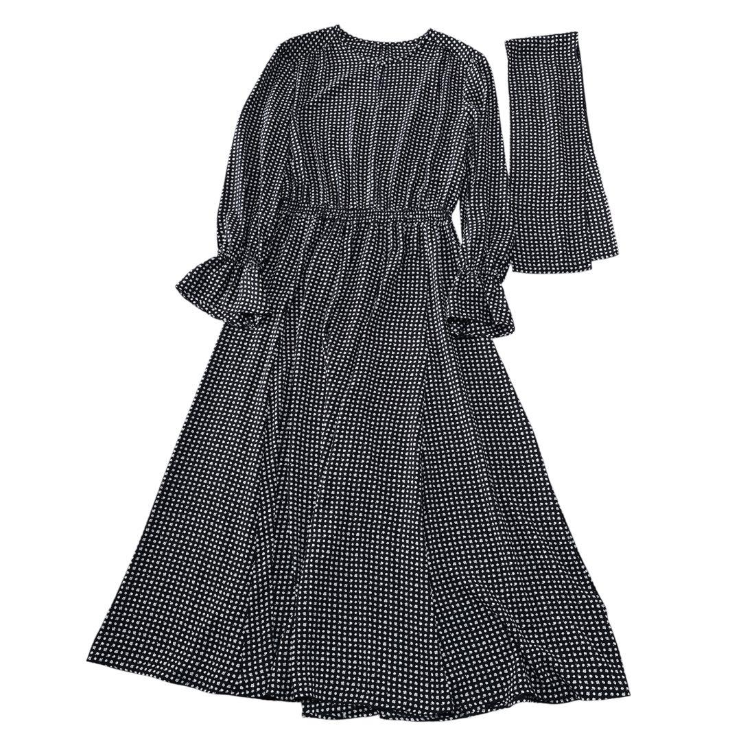 アナイ ANAYI モノトーンプリントフレアワンピース ボウタイ付き 長袖