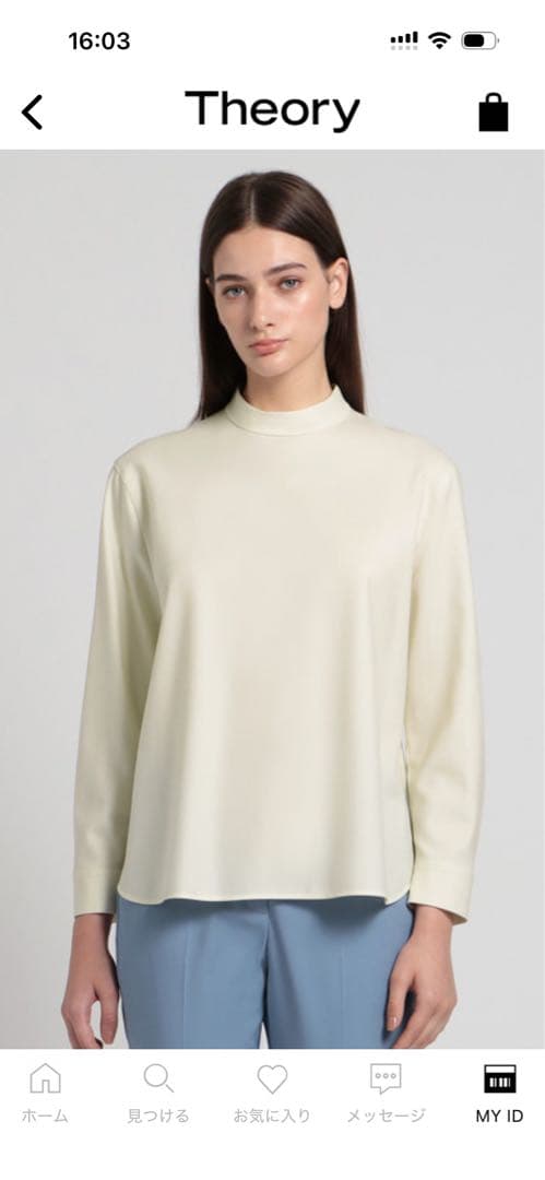 新品未使用　Theory ハイネック長袖シャツ アイボリー 038